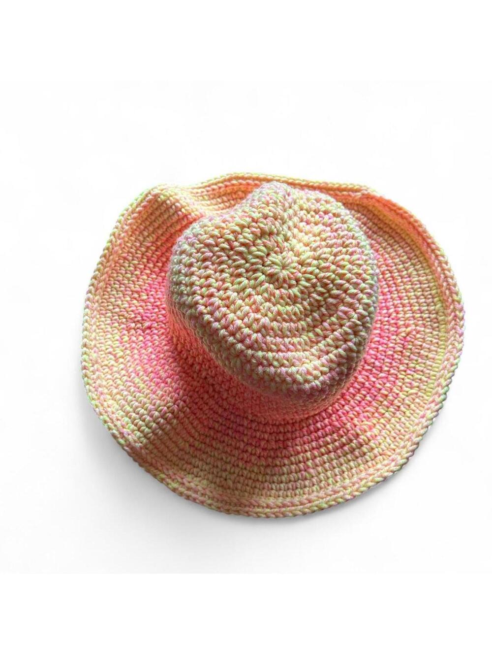 Pink and Orange Hand Crochet Sun Hat Size OS